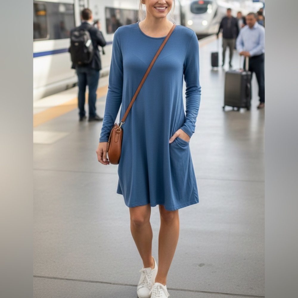 Betabrand Long Sleeved Jersey Travel Dress